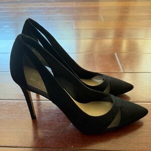 Elegant Black Suede Mesh Stiletto Heels